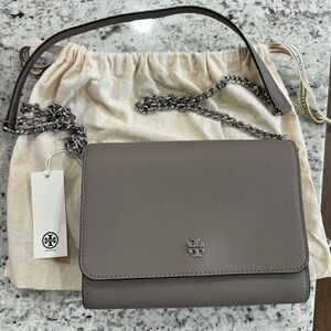 Tory Burch Grey Taupe Leather Crossbody Bag